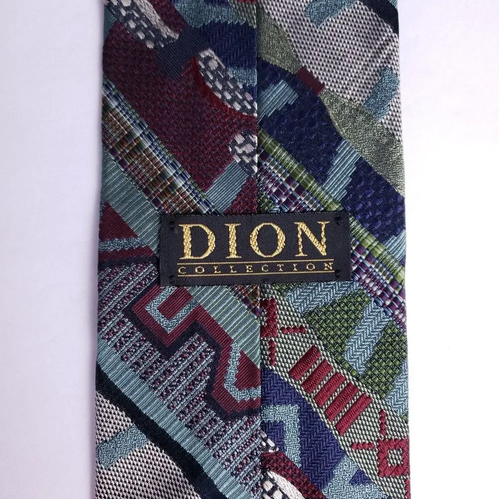 Dion Collection‎ Silk Tie Abstract Geometric Multicolor Pattern 100% Silk
